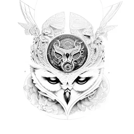 An Intricate Design Of Hecate Surrounded By Owls