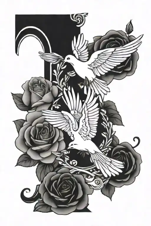 Roman Numerals Surrounded By Dove Roses