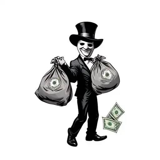 Monopoly Man Carrying Bags Of Money With Jason Mask