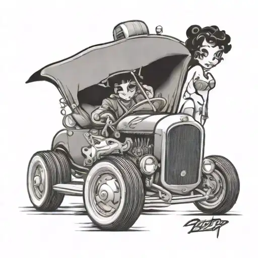 Betty Boop Standing Next To A Race Car