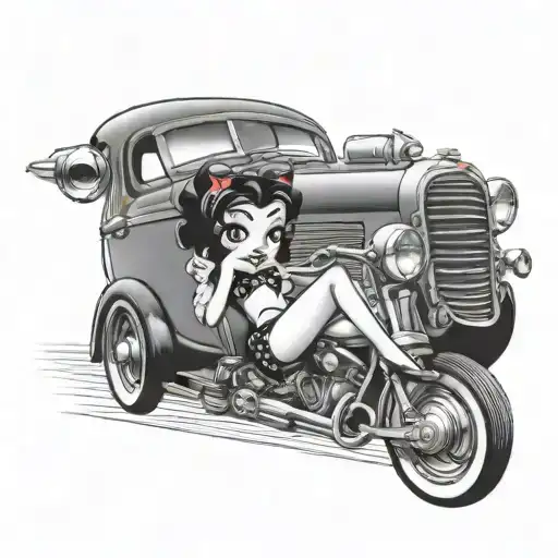 Betty Boop Sitting On The Hood Of A Hot Rod