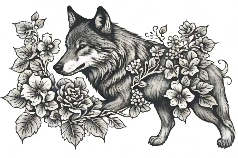 Wolf And Four Leaf Clovers