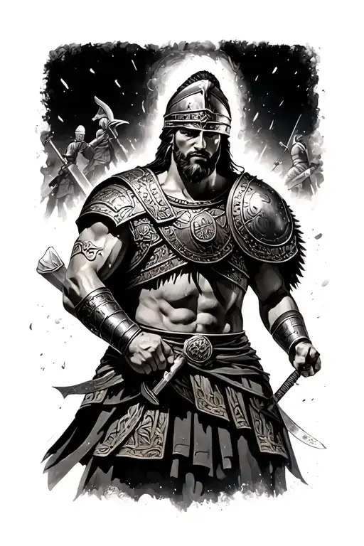 Roman Gladiator With War In The Background