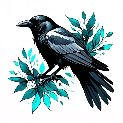 Crow Flying With Turquoise