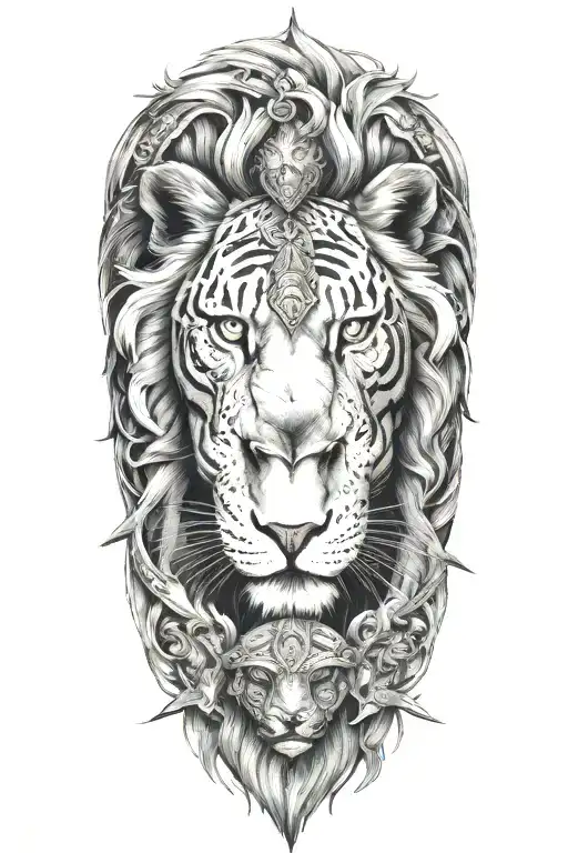 Lion And A Female Tiger Warrior