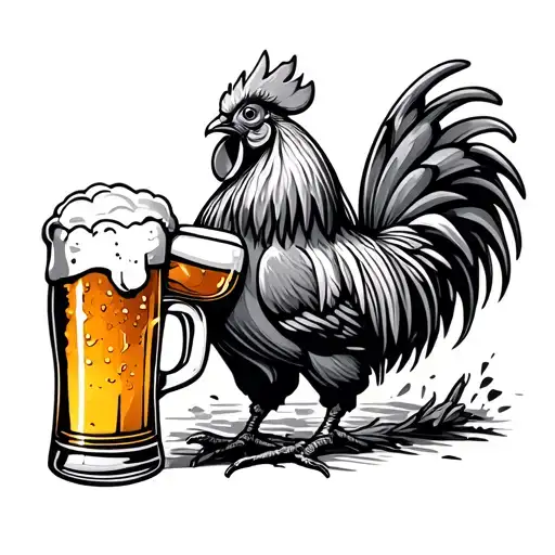 Rooster Drinking A Beer