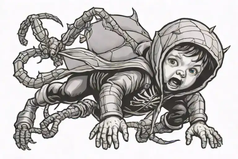 Baby Boy Hero Flying And Fighting A Huge Spider