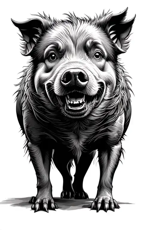 Hog Bayed By Dogs Standing Guard