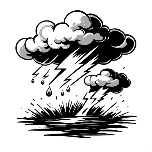 Small Simple Storm Cloud With Lightning Bolt And 2 Rain Drops Tattoo For The Face