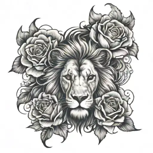 Lion Face And Phenix Head With 3 Full Roses Below The Image