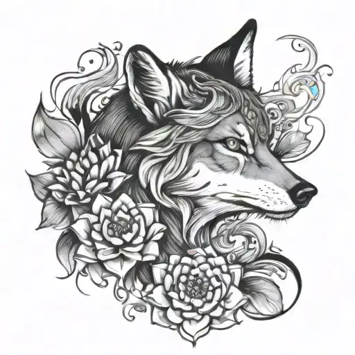 She-wolf With Lotus Flowers