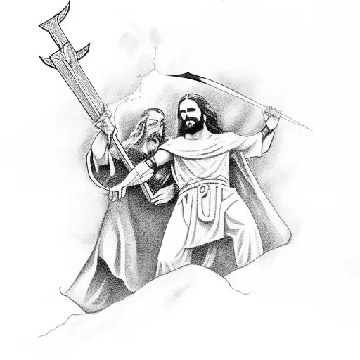 Jesus And Odin Fight In A Storm With Lightning