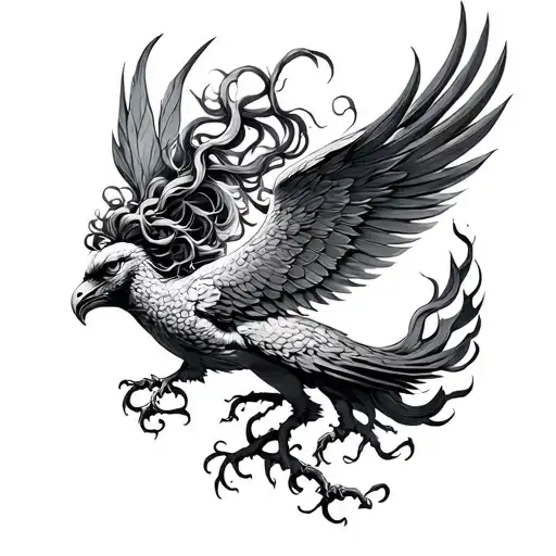 Medusa And Phoenix Bird Rising