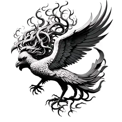 Medusa And Phoenix Bird Rising Fine Line