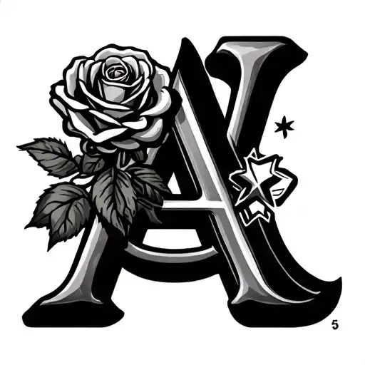 The Letter A And The 5 Wrapped Around It With A Rose And A Star