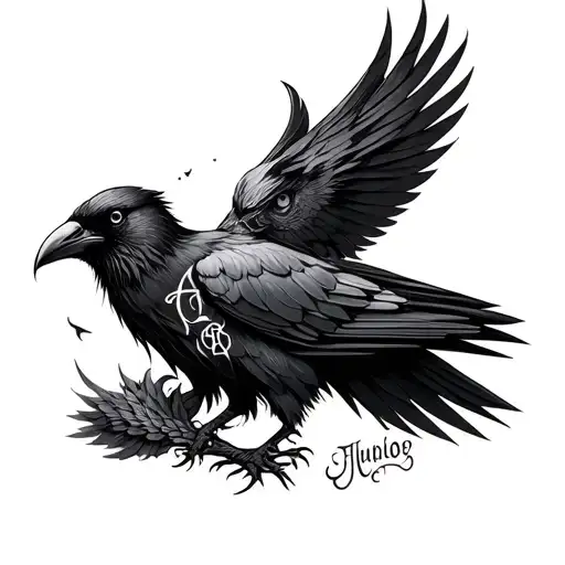 Huginn And Muninn With Norse Runes Head