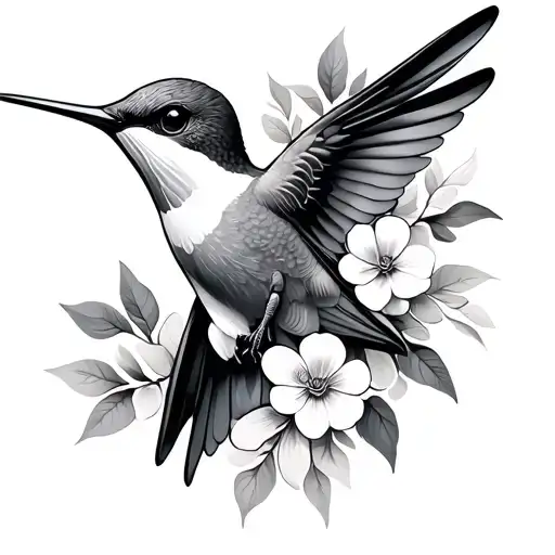 Small Humming Bird With Flowers