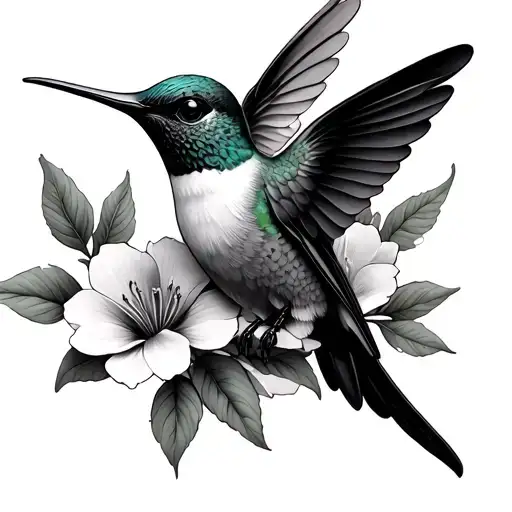Small Humming Bird With Flowers Intertwined