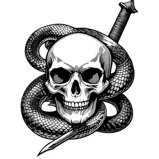 Skull With Snake And Sword