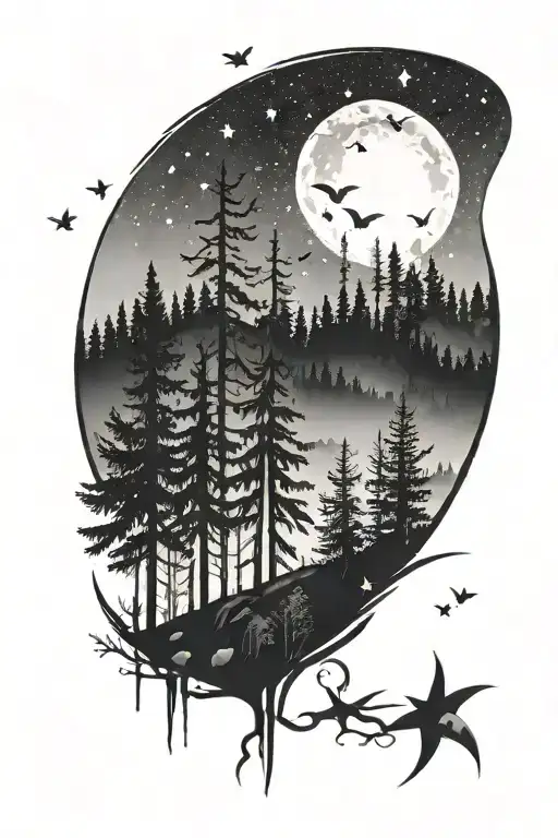 Forest At Night With Stars