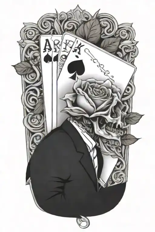 Dagger Going Threw Rose And Vines Wrapped Around It With Suits Of Cards Etched In The Blade