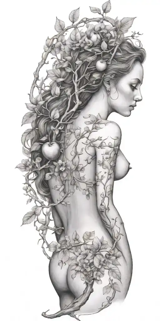 Detailed Eve Body With Apple Tree Branch Surrounded