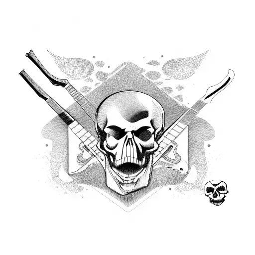 Two Guitars Crossed By The Handle With A Skull And The Word Rock Above