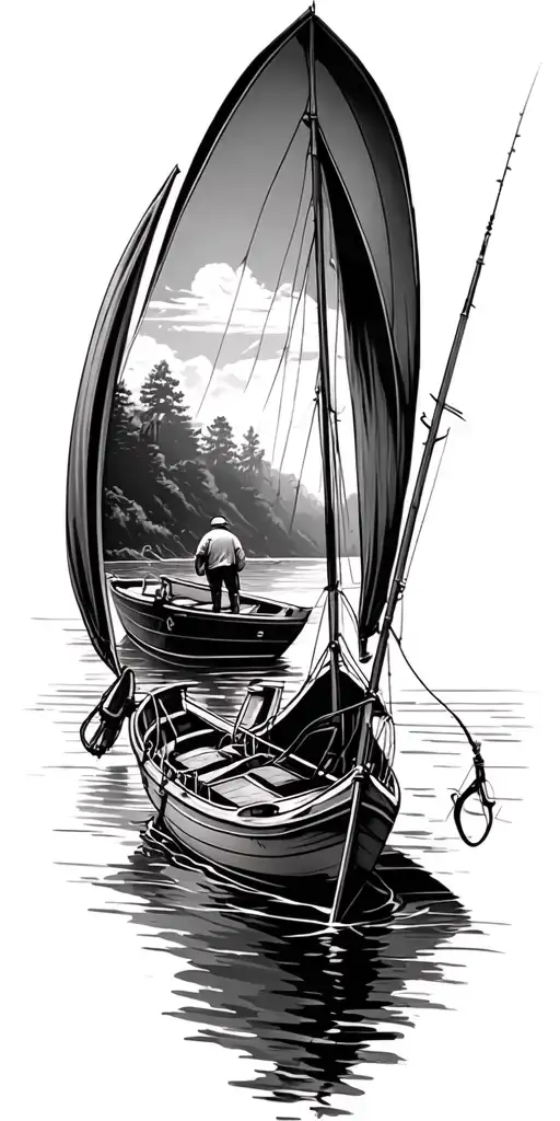 Boat And Fishing Scene