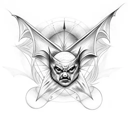 Bat Sternum Tattoo With Pentagram