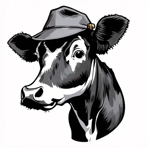 Cartoon Cow Wearing Farmers Hat
