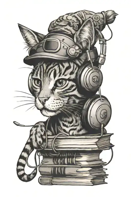 Lampost Books Cat Wearing Headphones
