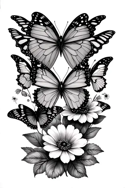 6 Butterflies With Birthdays On The Wings With 3 Flowers Down The Thigh