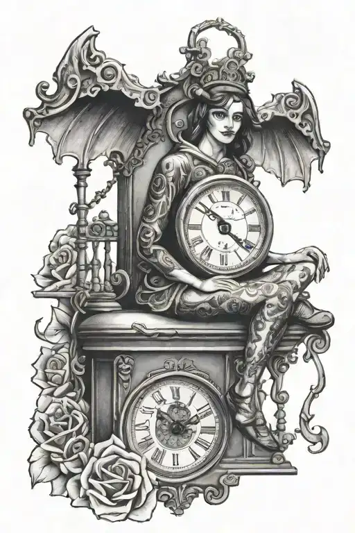 Granddaddy Clock With Women Sitting On It