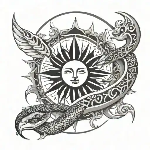 Sun And Moon With Snake Wrapping Around
