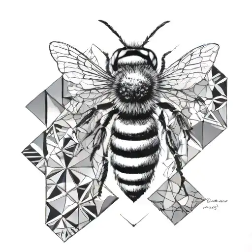 A Bee In Front Of A Geometrical Background Black And White