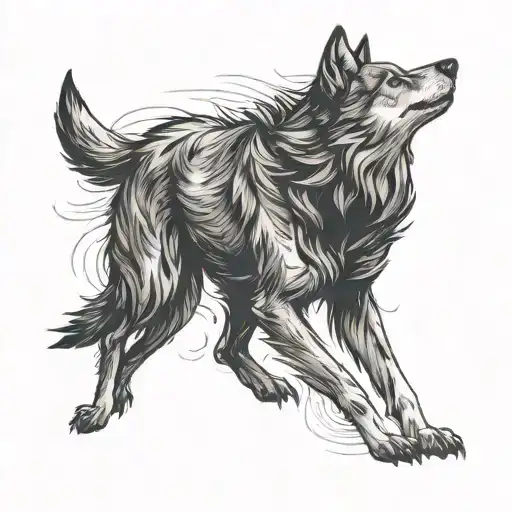 Running Wolf Minimalist Tatto Legs Under It Slowly Fadin Away From Head To Tail In Donts