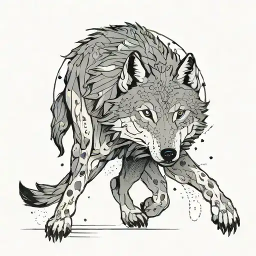 Running Wolf Minimalist Dotted Tatto Legs Under It Slowly Fadin Away From Head To Tail From Side