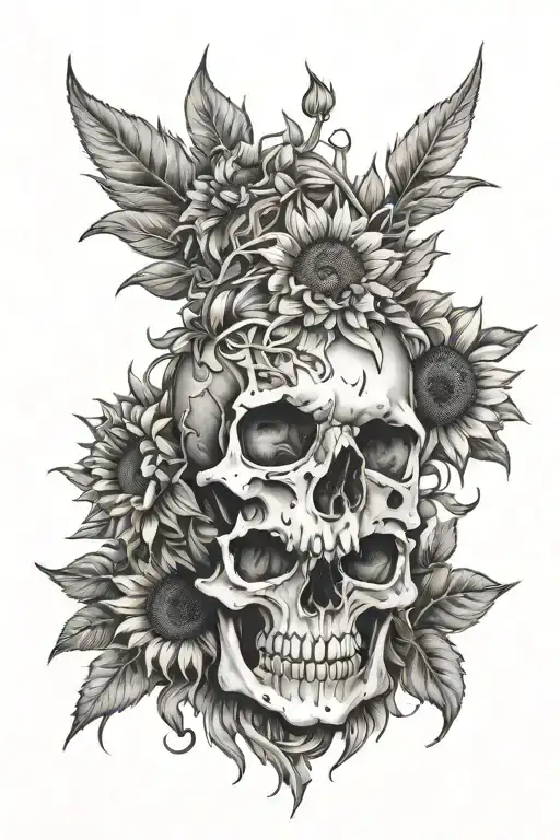 Skull And Sunflowers Growing