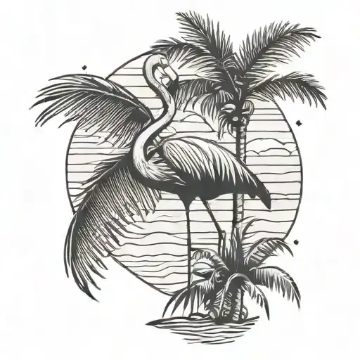 Flamingo And Palm Tree