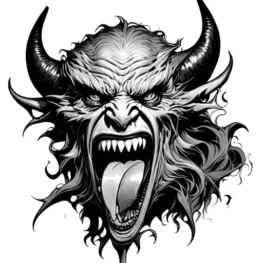 Demon With Split Tongue Coming Out And His Eyes Are Ready To Kill