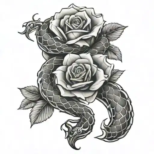 Snake Wrapped Roses Intertwined