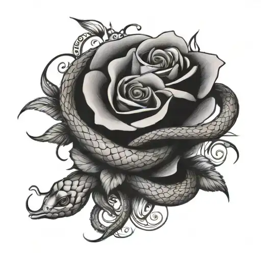 Snake Wrapped And Roses Blooming