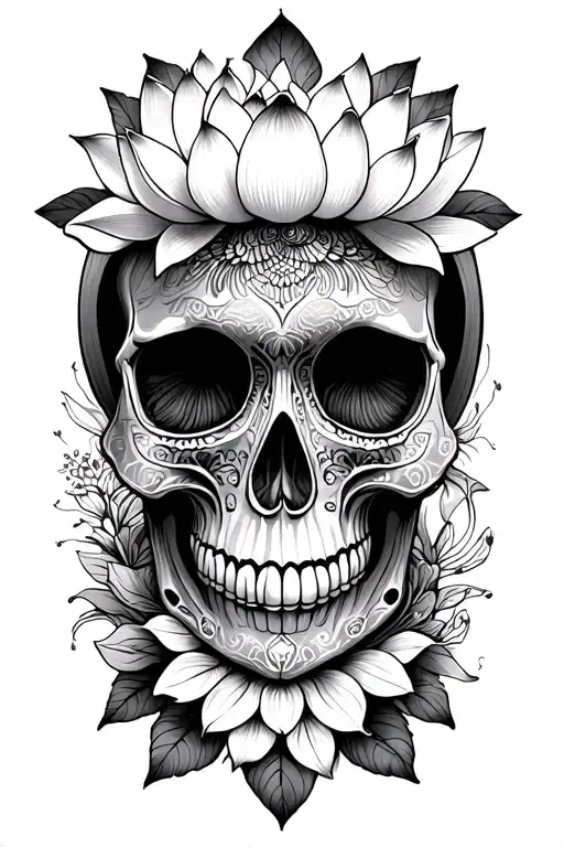 Skull Lotus Flowers Mandala Design Incorporating