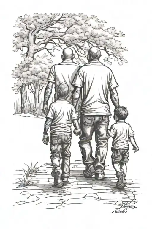 Father And Sons Walking