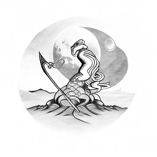Sword With A Moon On The Hill And A Snake Around The Sword