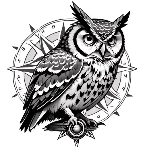 Owl And Icelandic Compass