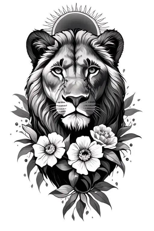 Lioness With Flowers And The Sun