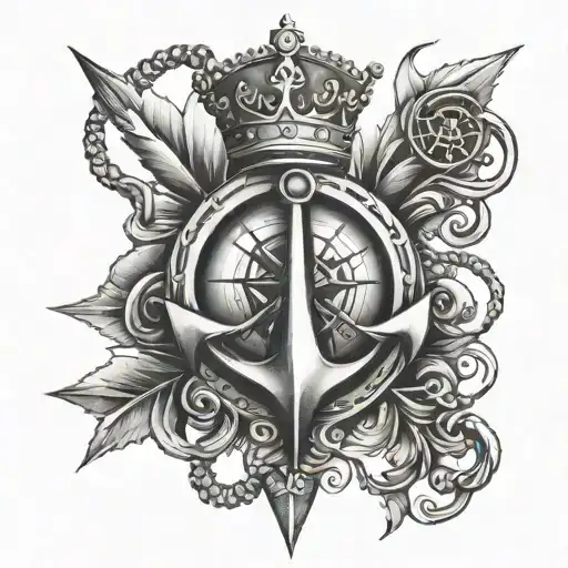 Navy Crown Anchor Sea And Compass