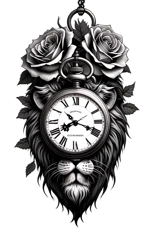 Pocket Watch And Roses And Lion