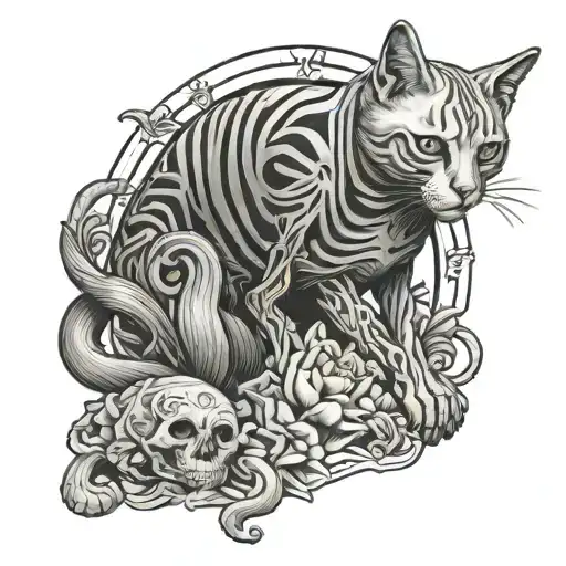 Skeleton With Cat Playing